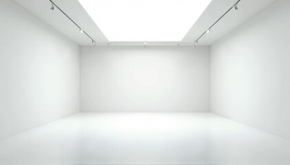 Fototapeta premium Bright modern minimalist art gallery interior with white walls concrete floor and skylight