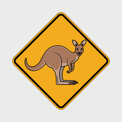 Kangaroo illustration on yellow diamond warning sign  