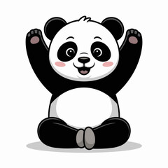 Obraz premium Cheerful panda sitting with raised paws and smiling expression 