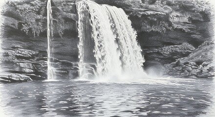 Waterfall drawing grayscale nature landscape