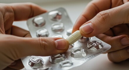 Obraz premium Taking medicine A capsule from blister pack