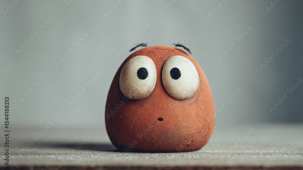 Poster Clay Character With Wide Eyes Expresses Curiosity on a Plain Surface in a Softly Lit Environment