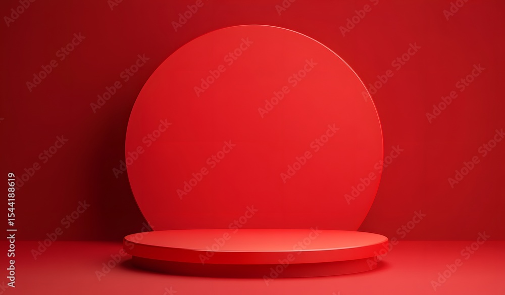 Poster Flat red podium rendered in 3D vector style. Simple shapes and solid colors form a modern minimalist design with no shading or gradients.

