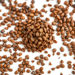 Fototapeta premium Instant coffee grains isolated on white background and texture