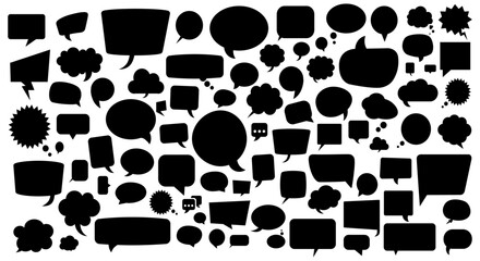 Fototapeta premium Speech Bubbles Silhouettes Collection: A diverse range of black speech bubbles in various shapes and sizes, perfect for adding visual interest and dynamic conversation elements to any design project.
