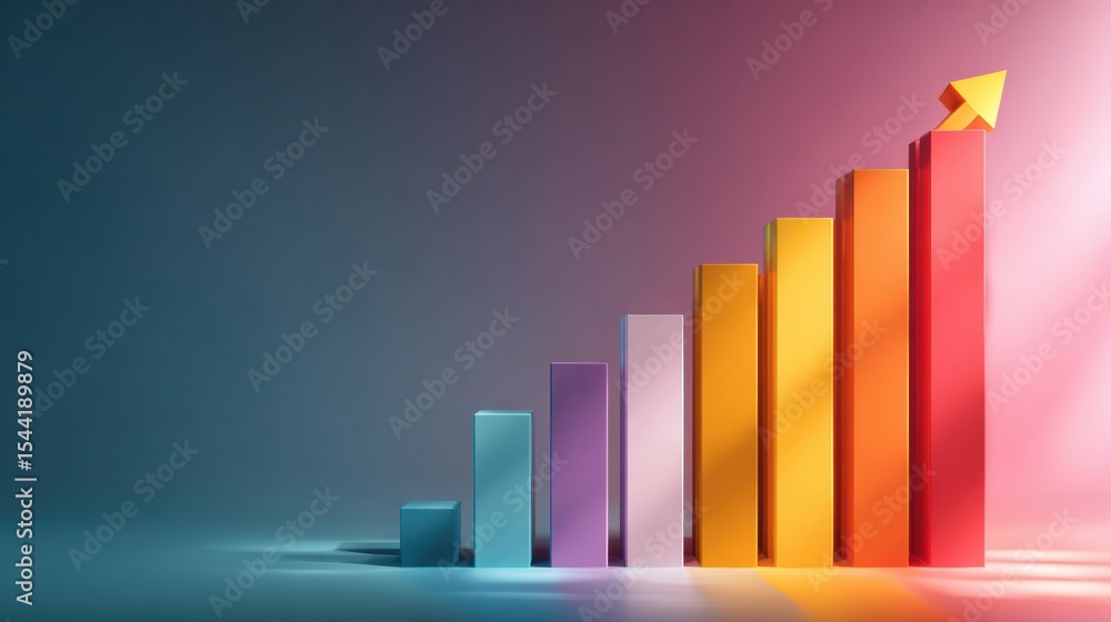 Poster Rising Business Growth Chart With Vibrant Colors and Upward Arrow on Gradient Background Showcasing Success and Progress in Financial Analytics
