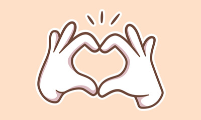 Cute cartoon illustration of two hands forming a heart shape on a pastel background. Symbol of love, care, and affection, perfect for friendship, or wedding content.