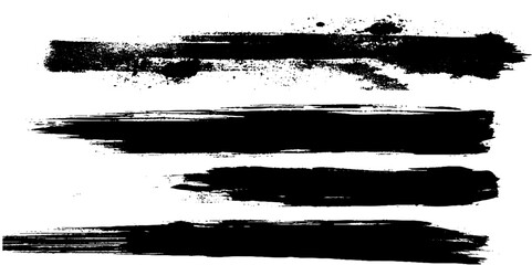 Vector set of hand drawn brush strokes, stains for backdrops. Monochrome design elements set. One color monochrome artistic hand drawn background. 