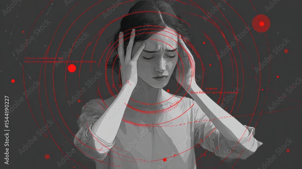 Poster mapping anxiety symptoms through a digital representation of a person in distress