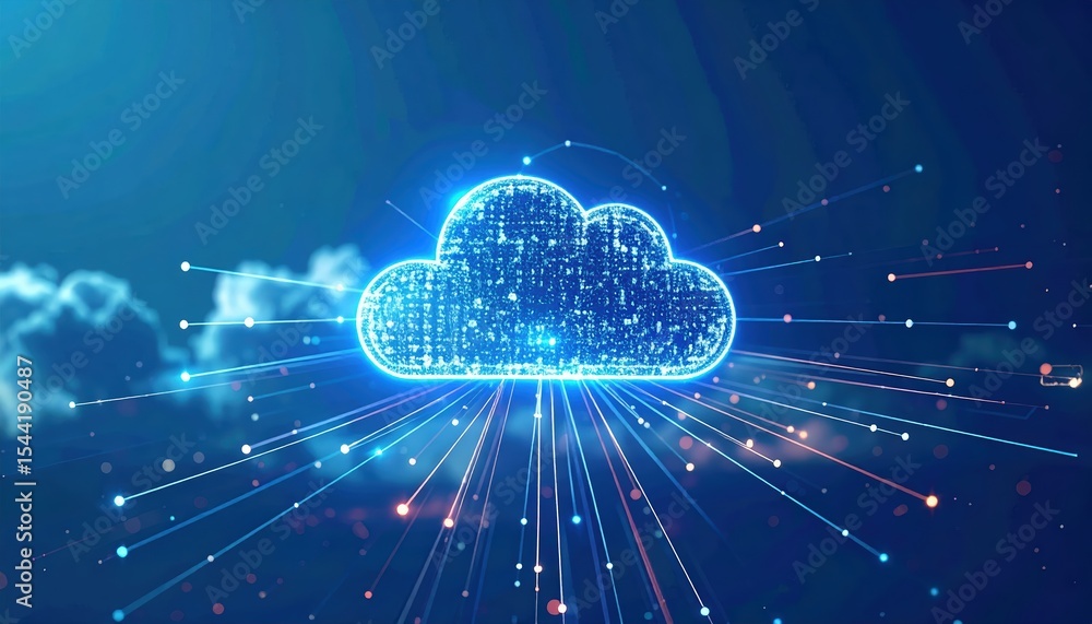 Poster digital cloud computing technology concept with network connections in a futuristic style for data s