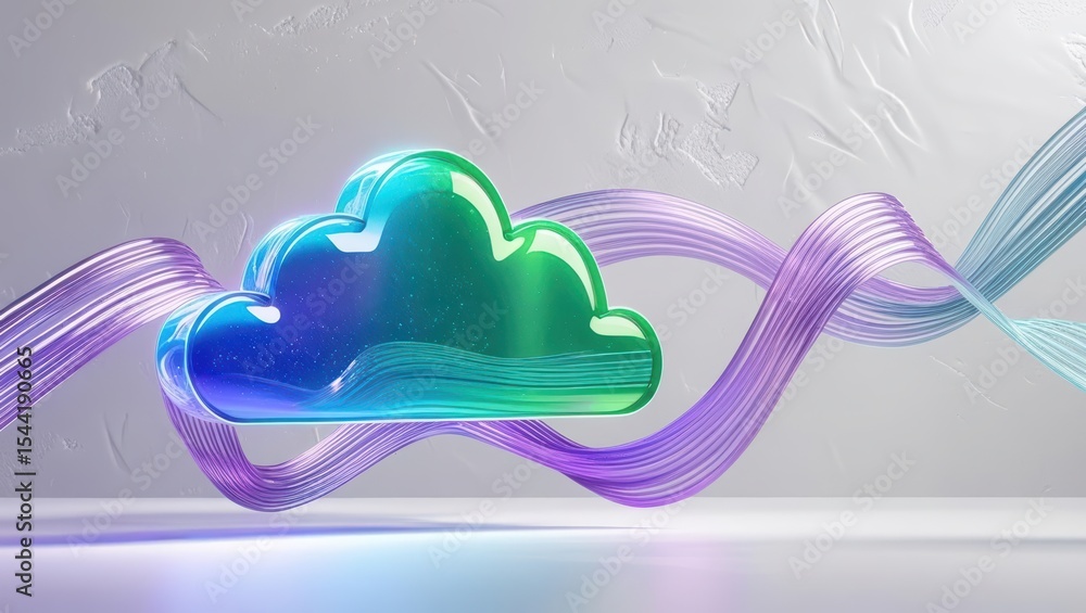 Aufkleber vibrant glowing cloud icon with colorful flowing ribbons representing cloud computing technology and