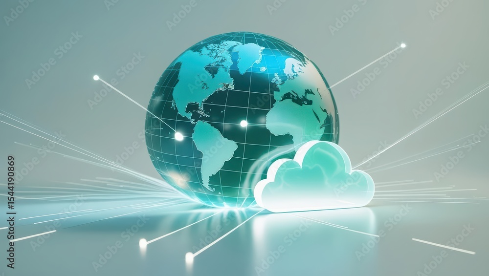 Poster digital world globe with cloud technology concept representing cloud computing data connectivity and