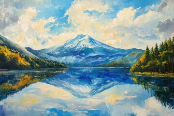 vibrant color image of sky lake mount fuji water