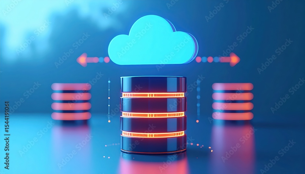 Poster cloud computing technology and data storage concept with digital server stacks and cloud icon repres