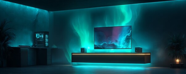 "Digital Comfort Zone: Interior Decor with High-End PC Setup"

"Smart Space Design: Computer-Focused Interior Background"

"Minimalist Office Setup with High-Tech Computer Aesthetic"