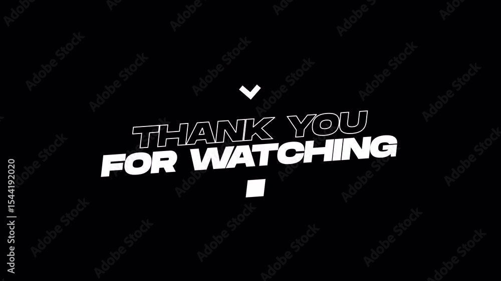 Poster thank you for watching. glitch text animation effect on old interference screen.alpha chanel.4k vide