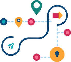 Customer journey map: path with directional arrows, touchpoint icons with white background.