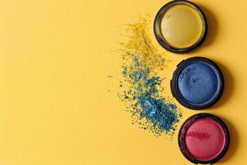 Premium Quality Visual of Above View Colorful Eyeshadow on Yellow Background