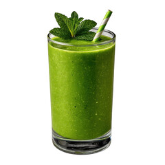 Refreshing green smoothie in glass isolated on transparent background