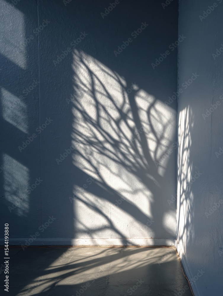Poster Sunlight Creates Intricate Nervous System Pattern Shadows on Wall in a Calm Indoor Environment