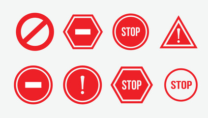set  shilottued vector stop sign icon. No sign, red warning isolated