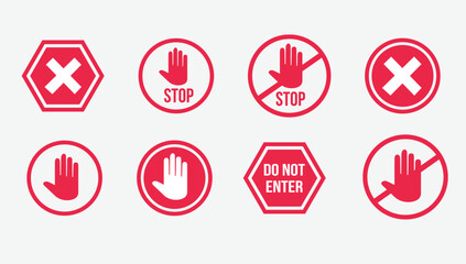 set  shilottued vector stop sign icon. No sign, red warning isolated
