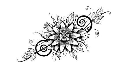 Floral Elegance: An exquisite black and white illustration of a stylized floral arrangement, meticulously crafted with intricate details and a touch of graceful artistic flair.
