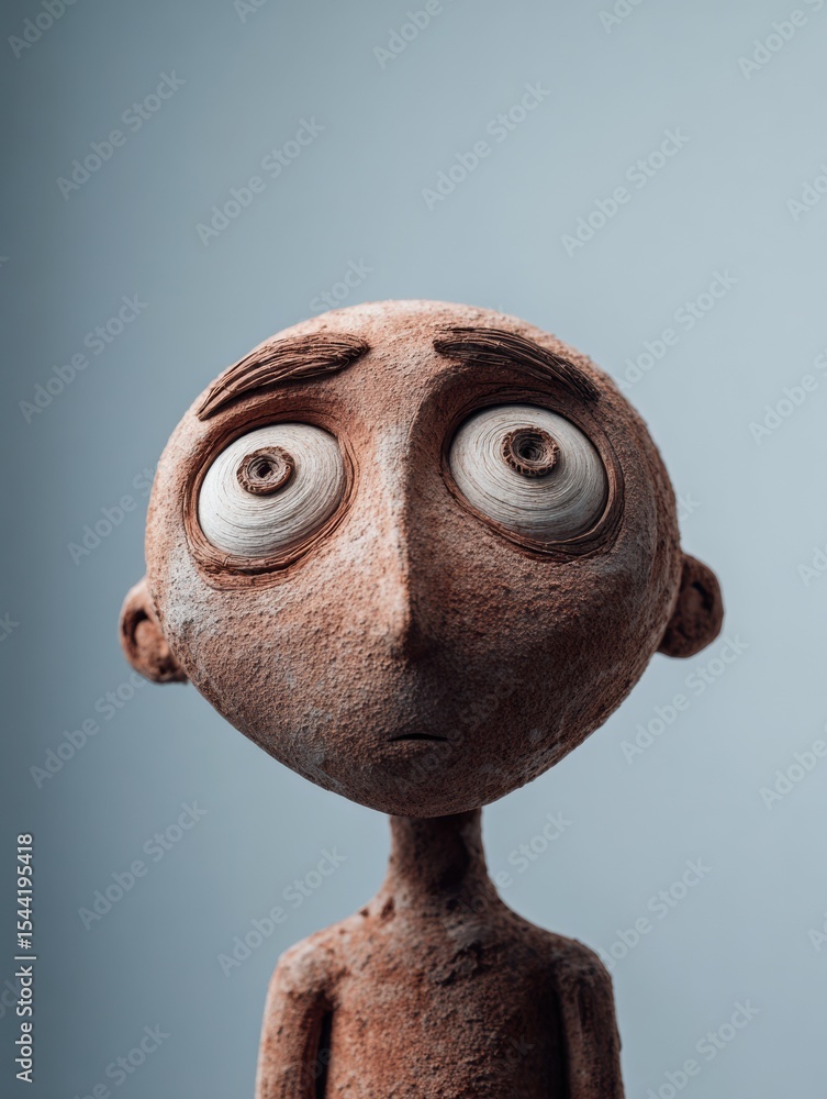 Poster Clay Character With Wide Eyes Expresses Emotion in a Minimalistic Setting With Soft Lighting