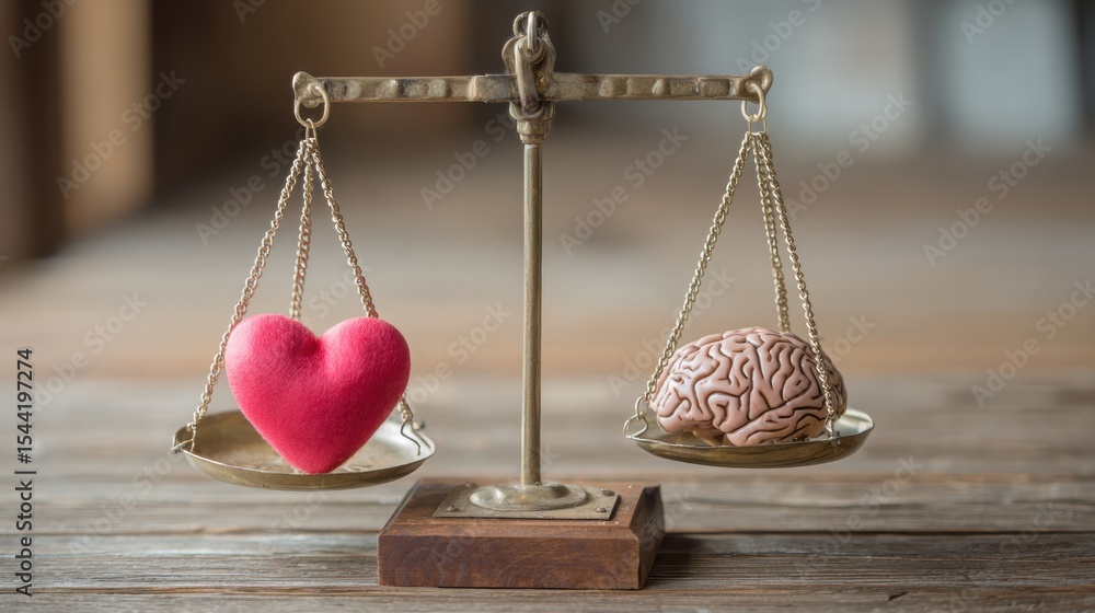 Aufkleber Balancing Emotions and Logic With Heart and Brain on a Scale in a Serene Environment