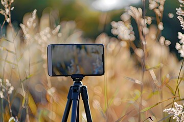 Premium Quality Visual of White Mobile Cell Smartphone on a Tripod