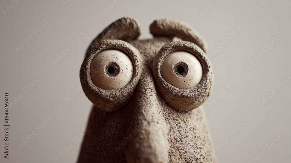 Aufkleber clay character with wide eyes in a minimalistic setting showcasing handmade artistry and craftsmansh