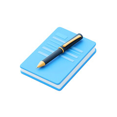 3D icon of a blue document with a pen on a white background

