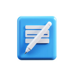 Blue 3D app button featuring a white pencil icon on a clean background

