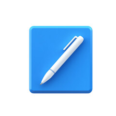 3D icon of a blue application button with a white pen symbol

