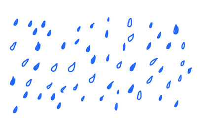Hand-drawn doodle raindrops on transparent background, kids drawing in naive style

