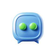 3D icon of a blue chat bubble with three green dots indicating a message

