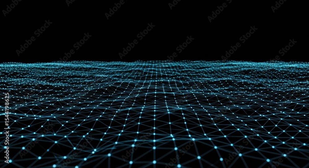 Poster undulating gridwork of glowing points