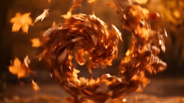Autumn leaves twirling in a beautiful fall scene