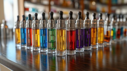 Colorful e-cigarette pods lined up