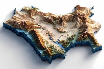 State border of Libya rendered in stylized 3D relief with sandy desert ridges, rugged hills, and terrain texture; representing North Africa; suitable for academic visuals or geographic publications.

