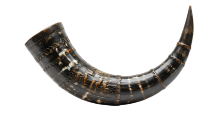 Intricately Carved Antique Horn Cup Black and Gold Detailing Ancient Artifact  Historical Relic
