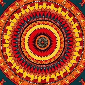 Vibrant spinning mandala in retro flat vector style psychedelic art seamless 4K loop animation

