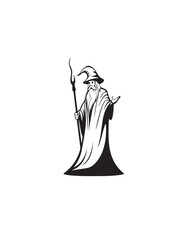 drawing of wizard one color logo blackand white in white background