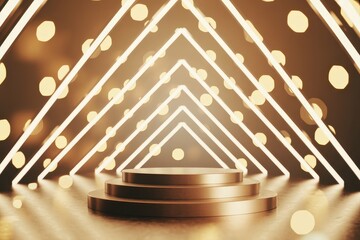 Podium on a geometric background with bokeh effec