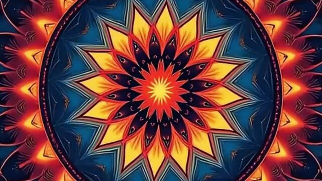 4K ultra HD rotating vector mandala in vintage psychedelic warm tones for meditation themes

