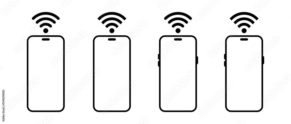 Poster smartphone with wifi signal icon set. wireless connection and mobile network sign symbol