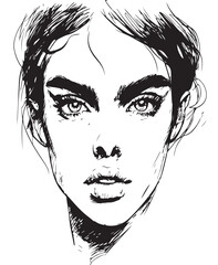 drawing of Trendy vector hand drawn portrait of beautiful women with black short hair 