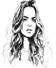 drawing beautiful woman long black hair,