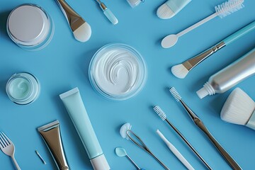 Clear Pixel Image of Skin Care Tools on Blue Background