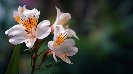 Peruvian Lilies Delicate white alstroemeria flowers with with vibrant orange streaks.